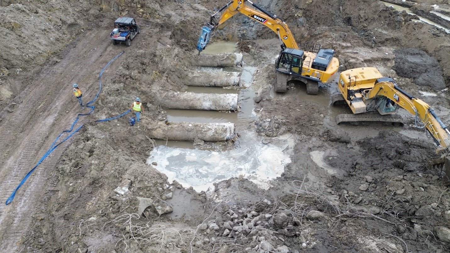 Nearing completion of spillway base demotion