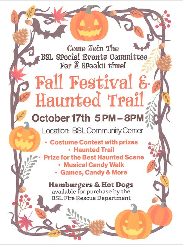 poster featuring pumpkins, vines, leaves, bats with information of date, time, description of event