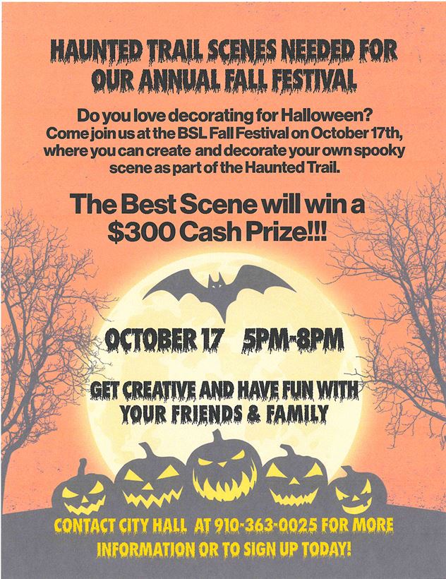 poster with spooky trees, pumpkins, bats and full moon